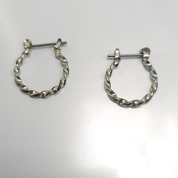 Silver Twisted Hoop Earrings Small Rope Design Classic Everyday Jewelry - Picture 1 of 10